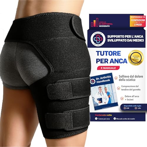 Dr. Arthritis Muslera Compresión Desarrollada por Médicos - Soporte para Muslo Derecho, Alivio del Dolor de Ciática y Síndrome Piriforme - Para Hombres y Mujeres [Talla S/M, Negra]