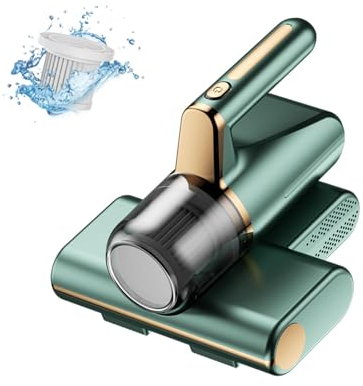 BesBet Aspirateur à Main Anti-Acariens, éLimine 99,9% des BactéRies, AllergèNes, Acariens Nettoyeur De Lit sans Fil avec LumièRe UV Et Vibration Aspirateur Anti Acariens pour Le Nettoyage,Green
