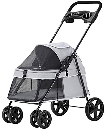 Hundetrolley Kleiner Hundebuggy Katzenbuggy mit Getränkehalter Regenschutz Hundewagen Haustierbuggy für Katzen/Hunde Oxford-Gewebe/Feiner Eisenrahmen/Atmungsaktiv