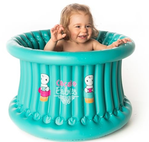 Cupcake Babies BIG Aufblasbare Babybadewanne, bequem für Kinder bis 1 Jahr ab 6 Jahren, geeignet für den Innen- und Außenbereich, ø 57 cm x 35 cm (Türkis)