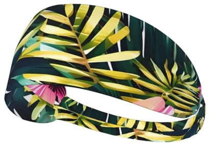Tropische Sommer Hawaii-Blume Palmblätter gedruckt Herren Damen Stirnbänder Elastische Sport Haarbänder Atmungsaktiv Schweißband Stirnbänder