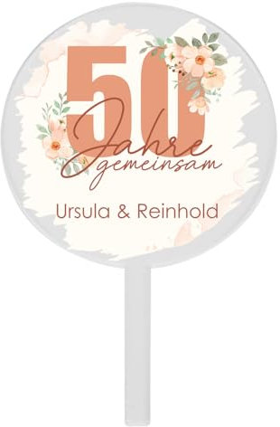 Herz & Heim® Tortentopper aus Acryl in 2 Größen mit vielen Motiven zur Hochzeit (50 Jahre gemeinsam - Ø 14cm)