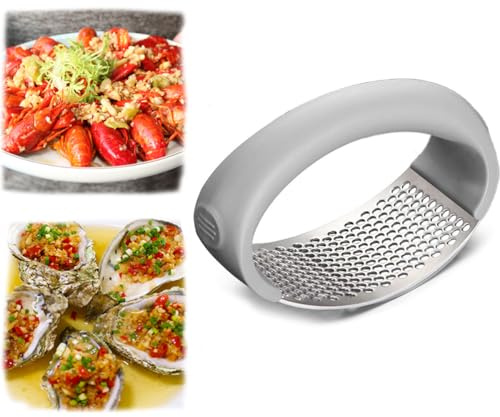 Garlic Press Rocker Crusher Masher, Garlic Press, Portable Manual High Performance Garlic Mincer, Garlic Chopper for Household Kitchen Appliances (Grey)