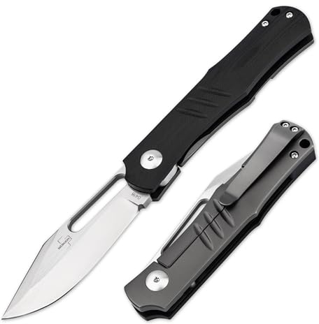 BÖKER PLUS® Sliplock - Einhand Taschenmesser mit Clip - Klappmesser mit 7,7 cm Clip Point Klinge - Framelock Folder mit G10- & Edelstahl-Griff schwarz - EDC Messer mit Daumenöffnung in Geschenk-Box