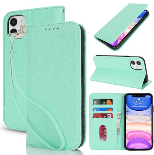Lipvina Handyhülle für iPhone 11.Premium PU-Leder Handyhülle mit Kartenfach,Standfunktion,RFID-Schutz.Klapphülle und Handytasche aus lederhülle,kompatibel für das iPhone 11,Grün.