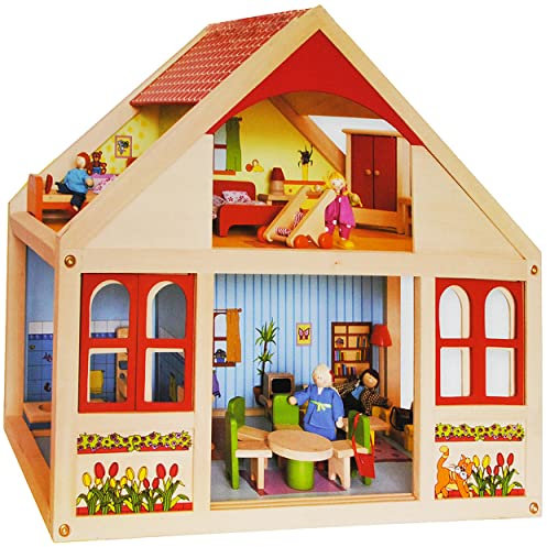 alles-meine.de GmbH XL Puppenhaus aus Holz - Wohnhaus/Puppenstube - von Seite bespielbar - Haus - Spielhaus - z.B. für Biegepuppen Maßstab 1:12 - Puppenstuben - für Puppen - OH..