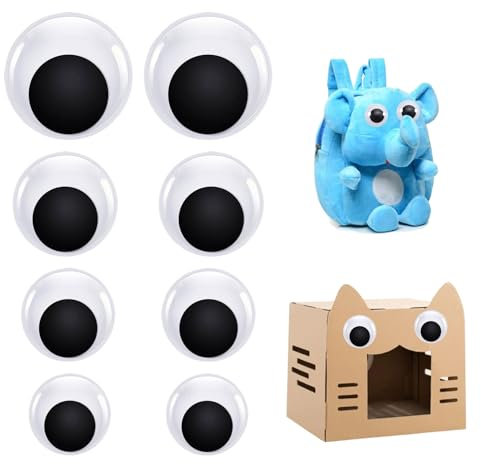SOGHO 8 Stück Selbstklebend Wackelaugen,Wackelaugen Selbstklebend Groß,Selbstklebende Wackelaugen,45mm Kunststoff Puppe Augen Kulleraugen Selbstklebend Aufkleber Für DIY Scrapbooking Handwerk