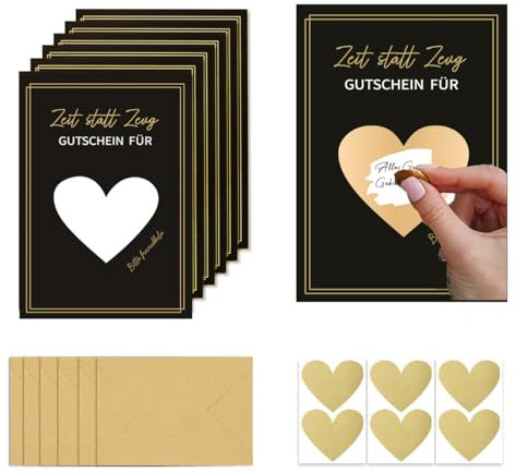 HYLRUNG 8 Sets Rubbelkarten zum selber beschriften mit Rubbelaufklebern und Umschlägen- Gutschein - als Geschenk Gutschein zum Geburtstag, Valentinstag Weihnachten