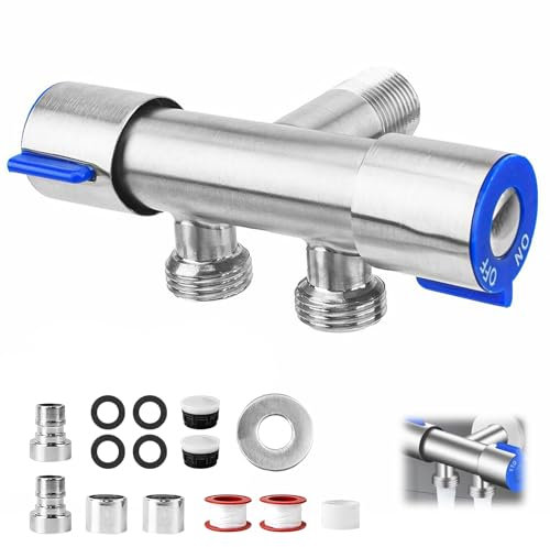 1 Pezzi Rubinetto Doppio 1/2 Pollice, Rubinetto In Acciaio Inossidabile 304, Con 2 Collegamenti Per Rubinetto, 2 Collegamenti A Vite Per Tubo Flessibile E Altre Parti, Per Bagno, Wc (argento)