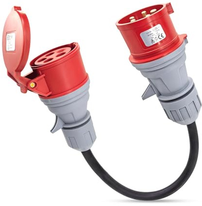 AOJO CEE Adapter 32A Stecker auf 16A Steckdose mit Schutzabdeckung, 3-Phasen 5 Polig CEE Verbindungsstück für EV Ladegerät, Industriellen