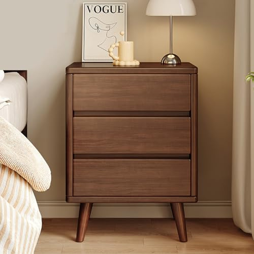 DXDRT Mesitas de Noche de Madera Maciza para Dormitorio, mesita de Noche Moderna de Mediados de Siglo, Mesa Auxiliar de Cama con cajones, Patas de Madera Maciza de Nogal,3walnut,50x40x52cm