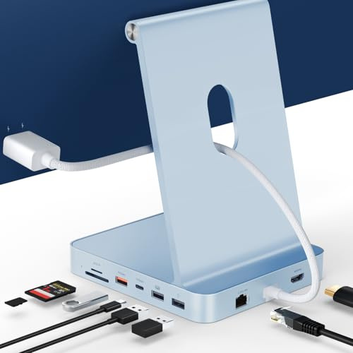 Minisopuru DS802PRO iMac Accessories for iMac M1/M3/M4, iMac Hub with 4K@60Hz HDMI, USB C Charging, 2.5GbE, 4TB M.2 SSD Enclosure, 4 USB, SD/TF, Audio, USB C Hub for iMac 24 inch | Blue
