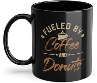 Fueled by Coffee and Donuts Doughnut - Tazza da caffè con ciambella smaltata, colore: nero (05124 W)