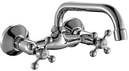 AQG - Rhodas Wandarmatur für Spüle - Schwenkbarer Auslauf und einfache Installation - Elegantes und funktionales Design (Chrom)