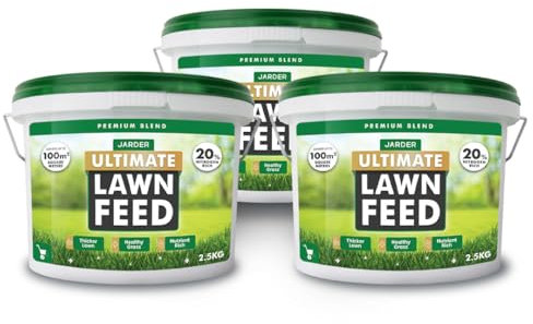 Jarder Ultimate Lawn Feed Fertiliser 3 x 2.5KG - NPK Lawn Feed - 20% Nitrogen Content - Short and Long Term Release to Boost Growth and Colour