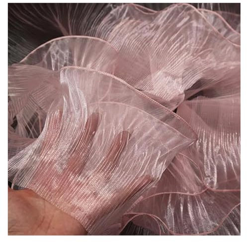1 Yard Plissee-Blumenspitze, magischer Farbverlauf für Hochzeit, gewellt, gestreift, Dekoration, Tuch, breit, 15 cm (reines Rosa)