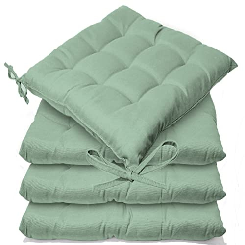 Chair Cushions Seat Pads Pack of 2/4/6/8 For Dining, Garden Chairs 40x40cm Cushion with Ties Comfortable Chair Pads for Kitchen Seat Pads 9 stitch cushions For Outdoor Office, (Sage - Pack Of 4)