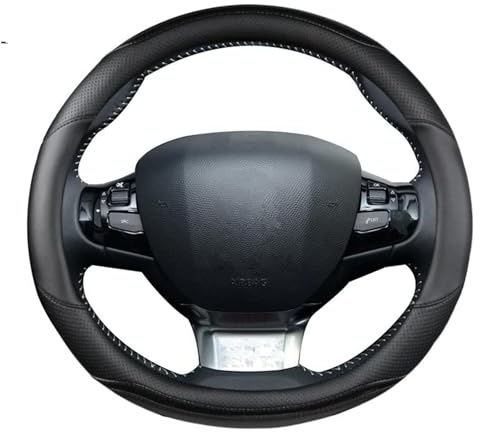 DZSNBMSHD Lenkradbezug Kohlefaser + PU-Leder Für Peugeot 308 2014~2021 II III T7 T9 308 SW Auto-Lenkradabdeckung Auto-Zubehör Innenraum Lenkradbezug Leder(Schwarz)