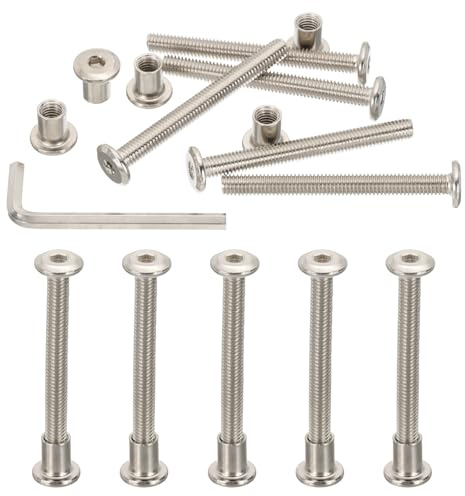 PATIKIL 10 Satz M6x60mm Innensechskant Verbindungsschraube mit Hülsenschrauben Hülsenmutter, Kohlenstoffstahl Verbindungsschrauben Set mit Innensechskantschlüssel für Holz Möbel, Silber