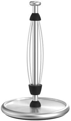 VEHHE Kitchen Roll Holder Free Standing with Weighted Base, One-Handed Tear Paper, Stainless Steel Kitchen Paper Towel Holder with Ratchet System and EVA Non-Slip Pad for Bathroom and Galley Silver