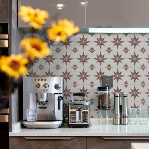 Credence Adhesive Pour Cuisine Géométrie Brune Carrelage Adhesif Mural Cuisine,Pvc Imperméable Stickers Carrelage Salle De Bain,Stickers Muraux Cuisine Auto-Adhésif 24 PC(15x15cm)