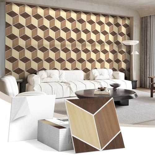 JBER 12Pack Acoustic Panels, Self-Adhesive Sound Proofing Panels for Walls, Decorative Wood Grain Printing HD Sound Absorption Tiles for Recording Studio, Offices, Home, 30×30×1cm, Dark Walnut Grain