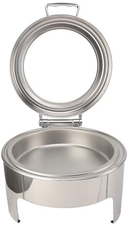 de Chafing Redondo de Acero Acero Inoxidable -Servidor con Tapa Vidrio, Sólido, Calefacción Buffet Restaurantes Hoteles, Capacidad 6 litros (1 sartén de tamaño Completo)