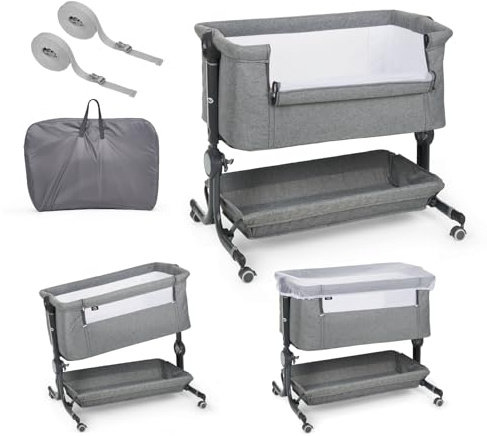 ms BabyWorld – Minicuna Colecho Comfy – Regulable multialturas y reclinable | Colchón Incluido | Mosquitera de Serie | Seguridad y Confort para bebé