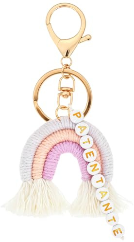 HJZHII Patentante Schlüsselanhänger, Geflochtener Regenbogen Anhänger Bag Charm Damen, Kreative Taschenanhänger für Schwangerschaftsankündigungen Babyparty Babygeburten