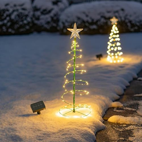 YZYOE LED solar powered Christmas tree warm light, floor to ceiling wrought iron outdoor courtyard decorative landscape street light.