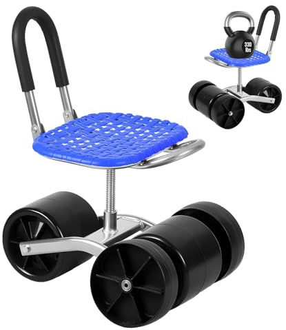 Chiusuet Gartenhocker mit Rollen, Rollbarer Gartenwagen mit 360-Grad-Drehsitz, tragbarer Gartenroller für Gartenarbeit
