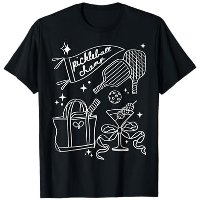 Pickleball Doodles in White, Pickleball Champ, Martini Glass T-Shirt