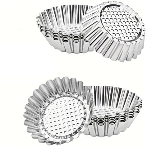 UALXPAO Molde para tartaletas de acero al carbono Juego de 10 moldes grandes acero inoxidable for tartaletas huevo: acanalados ideales for tartas, pasteles y bizcochos. Utensilios cocina for hornear