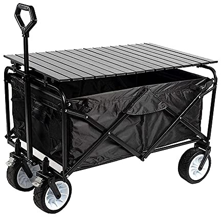 Faltbarer Handwagen für den Außenbereich, Schwerlastwagen mit Tischplatte, tragbarer Campingwagen, vielseitige zusammenklappbare Handkarre für Gartenarbeit und Strandausflüge