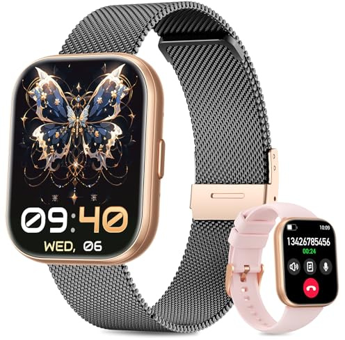 SLOKSFil Smartwatch Damen mit Telefonfunktion, 1.75 TFT Smart Watch, mit 24H Pulsuhr/SpO2/Schlafmonitor/100+ Sportmodi/Menstruationszyklus/Schrittzähler Fitnessuhr für Android iOS (Schwarz Gold)