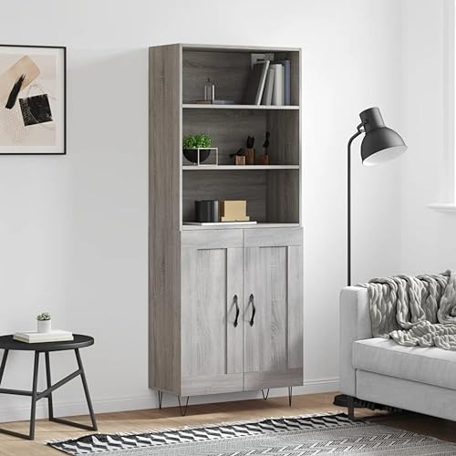 Frdhee Eckvitrine Wohnzimmer Möbel,Highboard Grau 69,5x34x180 cm Holzwerkstoff,Eckschrank für Wohnzimmer,Küche und Esszimmer