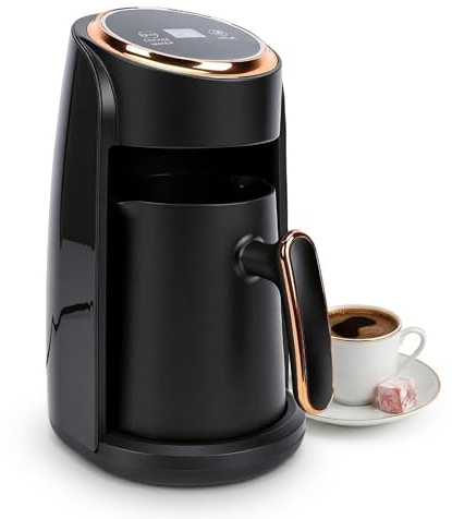 Irishom Caffettiera Elettrica Greca da 600 W con Vapore, Capacità 3-5 Tazze, Design Compatto, Serbatoio da 0,5 l, Montalatte per Latte Macchiato e Cappuccino