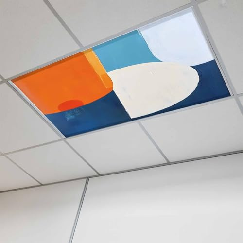 Fluorescent Light Covers, Blue Burnt Orange Magnetic Light Covers for Ceiling Lights, Modern Oil Painting Geometric Fluorescent Ceiling Shade Filters for Classroom Bedroom Office 4x2Ft x 1PCS