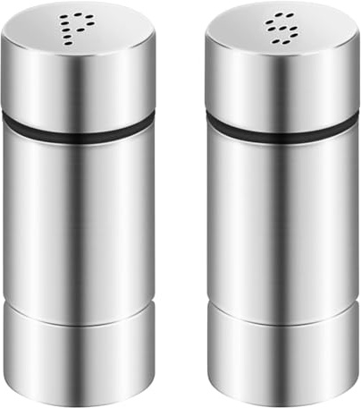 Ennoxwi 2 Stück Salzstreuer Klein, Mini Salz und Pfefferstreuer Set aus Edelstahl, Gewürzstreuer für Küche, Tisch, Restaurant und Reise, Praktisches Gewürzstreuer Set in Silber