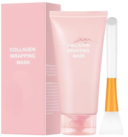 Collagen Night Wrapping Mask,Peel Off Face Mask with Jelly Brush,Deep Hydrating Face Mask,Reduces Sagging & Dullness,for All Skin Types,90ml