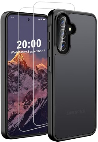 QHOHQ Cover Opaca per Samsung Galaxy A57 5G con 2 Pezzi Vetro Temperato, [Antiurto Grado Militare], Custodia Cellulare Posteriore Glassata Traslucida, Anti Impronte - Nero