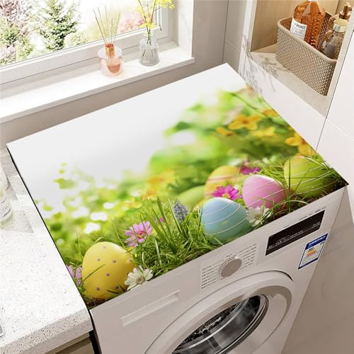 Hearda Housse Machine a Laver Pâques 3D,Dessus Tapis Lave Linge Antidérapant,Housse de Protection pour Machine à Laver Top,Tapis de Protection pour Dessus Sèche-Linge (Feuilles Vertes,30x40cm)