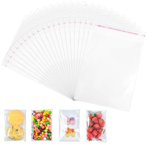200 Pack Clear Cellophane Bags, 13 x 19 cm Small Clear Bags for Sweet | Self-adhesive Cookie Bags, Small Cellophane Bags for Sweets, Cookies, Jewelry, Gifts and Hairpin