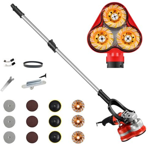 Electric Diamond Polisher Machine - 2800W Concrete Floor Grinder Kit with 3 Diamond Wheels, 6 Variable Speed for Dustless Grinding of Stone Marble Granite Cement Epoxy Thinset Metal Descaling