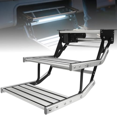 Cashwise Marchepieds rétractables pour Camping-Car, marchepied électrique avec éclairage LED Puissant, capacité de 200 kg, Cadre Pliable en Alliage d'aluminium et pédale antidérapante Double-24V
