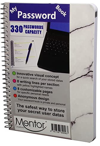 My Password Book – 17,8 x 12,7 cm Schnellsuche-Design, Passwort und Privatcode-Tagebuch (weißer Marmor, regulär)