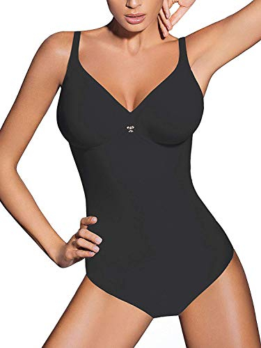 Lady Bella PA0194 Body Intimo Donna Contenitivo e Modellante Senza Ferretto - Coppa C Preformata Non Imbottita - Tessuto Doppiato per Pancia Piatta ed Effetto Snellente, Bretelle Larghe (Nero, 3C)