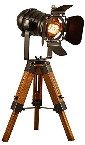SENDERPICK Lámpara de sobremesa ajustable de madera, lámpara de mesa, lámpara de escritorio, lámpara de mesa, negro Retro Trípodes de estilo retro para bar cafetería (Bombilla no incluida)