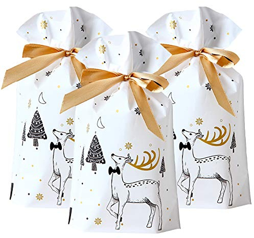Presentpåse 50 st förvaring med dragsnöre väskor älg julgran jul högtid present påse väskor fest gåvor julgran dekoration för bröllop födelsedag årsdag god jul fest (C)