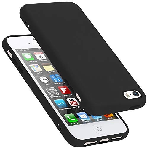 cadorabo Coque Compatible avec Apple iPhone 5 / 5S / SE 2016, Étui Housse en Silicone- Coque pour iPhone 5 / 5S / SE 2016- Protection Antichoc, Anti-Empreintes- TPU Housse - Mat Liquid Black